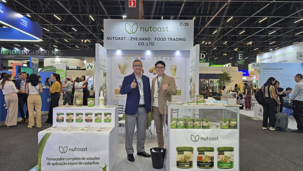 Nutoast at booth C-39 with its pistachio application display at Fi South America 2026.